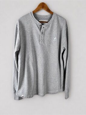 Kangol Waffle Knit Henley Shirt Mens Small Grey Cotton Blend Long Sleeve
